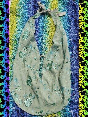 "Santorini Nights" Sequin Floral Halter Top in Sage Green